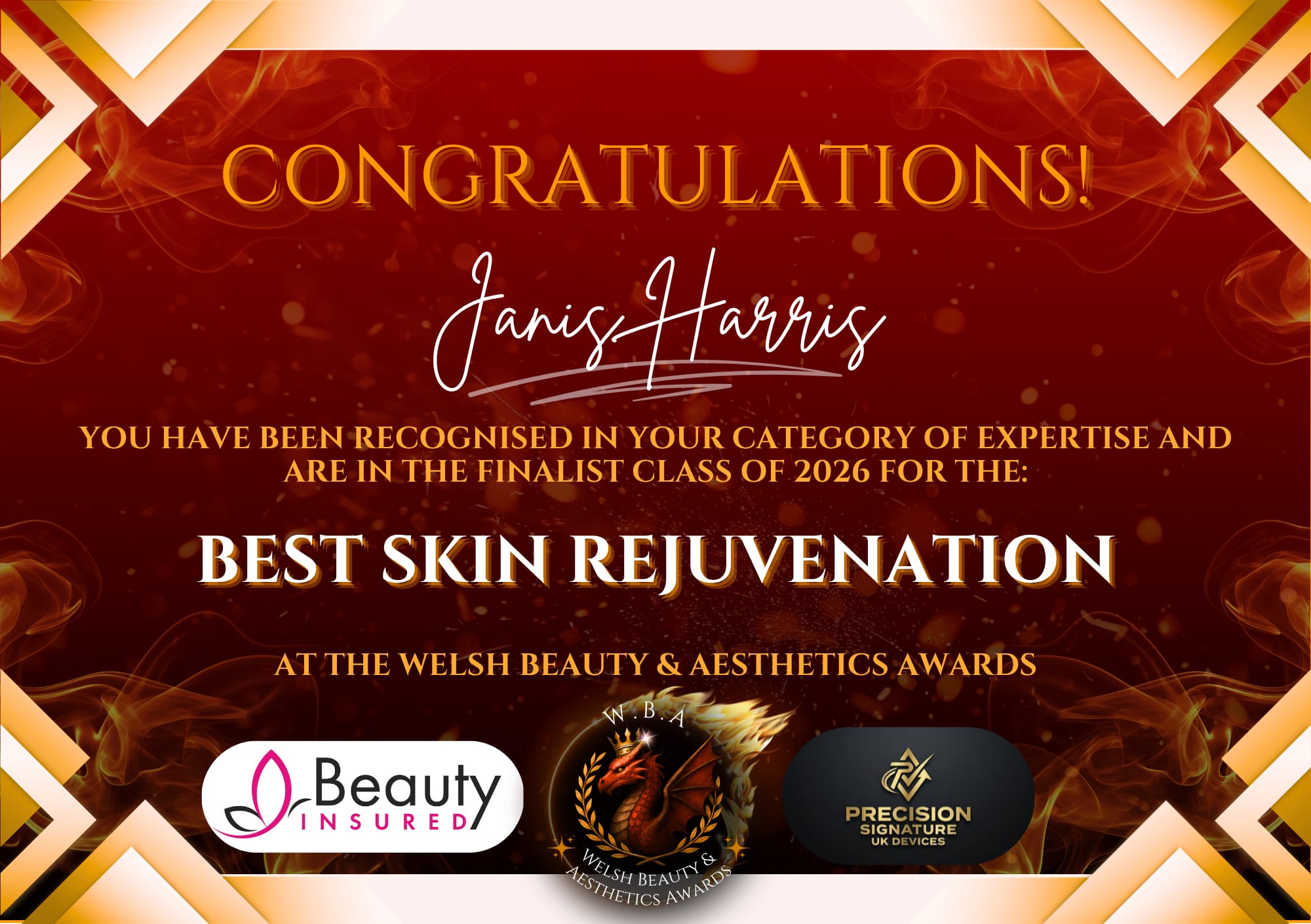 Welsh Beauty and Aesthetics Awards 2026 finalist recognition for Best Skin Rejuvenation
